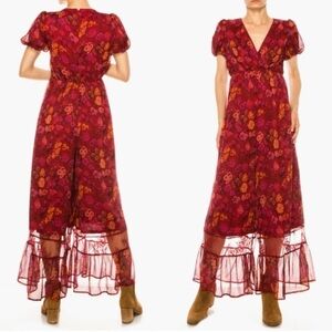 NWT A Collective Story Lace Ruffle Floral Puff Sleeve Wide Leg Jumpsuit Medium